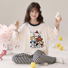 春秋季女童莫代尔睡衣长袖中大童儿童女孩空调家居服卡通学生套装