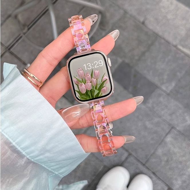 Lightweight Laser Resin Watch Strap Suitable for Apple Watch Strap Applewatch78954 Generation 10 Universal Women's Model S11