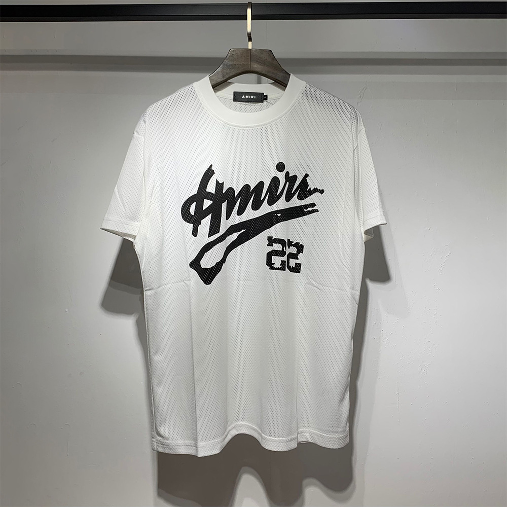 Transfronterizo belleza de verano casual 22 letras impresión de malla hombre cuello redondo camiseta de manga corta