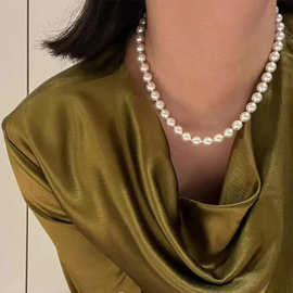 简约珍珠项链复古大气妈妈链新年礼物正圆珠珠颈链简约款