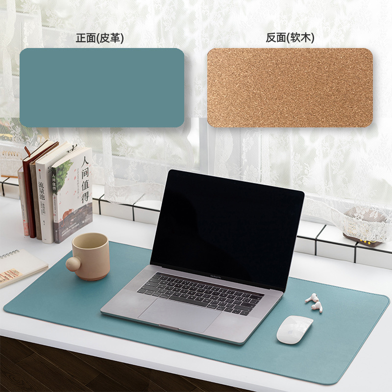 Alfombrilla de ratón de cuero de corcho, teclado de computadora de gran tamaño, alfombrilla de escritorio de oficina, patrón fijo, tapete de escritura para escritorio de estudiante LOGO