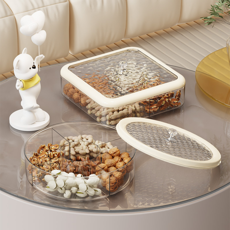 新款透明轻奢带盖果盘家用客厅大容量糖果盒分格零食干果收纳盒