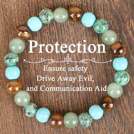 欧美跨境新款虎眼石和绿东陵珠保护手链时尚百搭手串男女通用款式