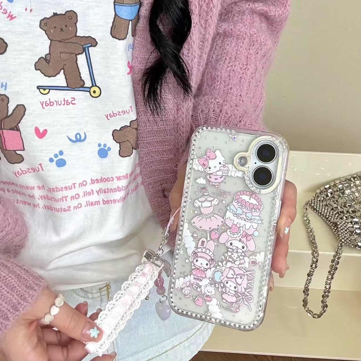 Girl ins completo diamante lindo dibujos animados para iphone16ProMax colgante 15/14 funda para teléfono móvil Apple 13 nuevo