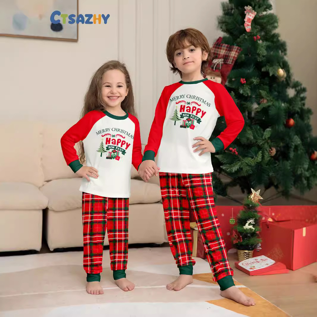 Julklapp rutiga bokstäver jul familj kostym tryckt hemkläder sömn_voghion.com