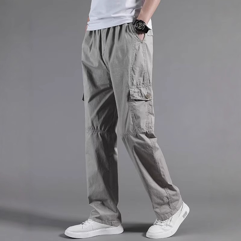 Men's Casual Cargo Pants Straight-Leg Multi-Pocket Outdoor Spring and Autumn Thin Sports Pants Slim Casual Long Pants