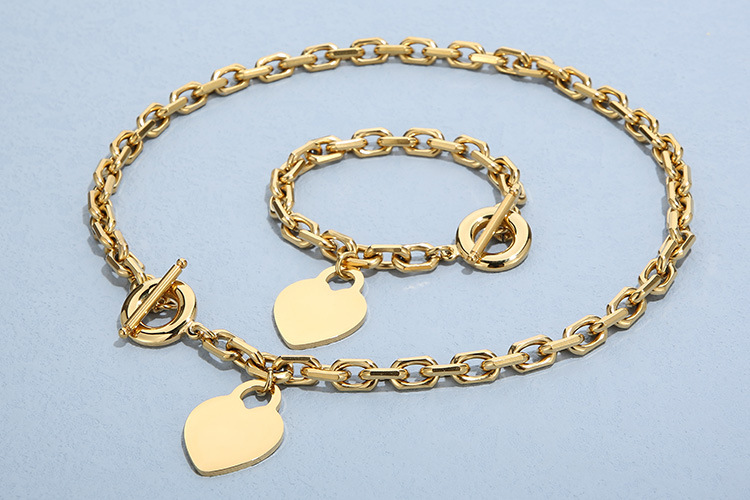 fashion heart pendant OT buckle stainless steel necklace bracelet set