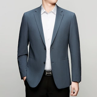 品牌桑蚕丝休闲小西装男2025春秋薄款中青年西服修身免烫单西外套