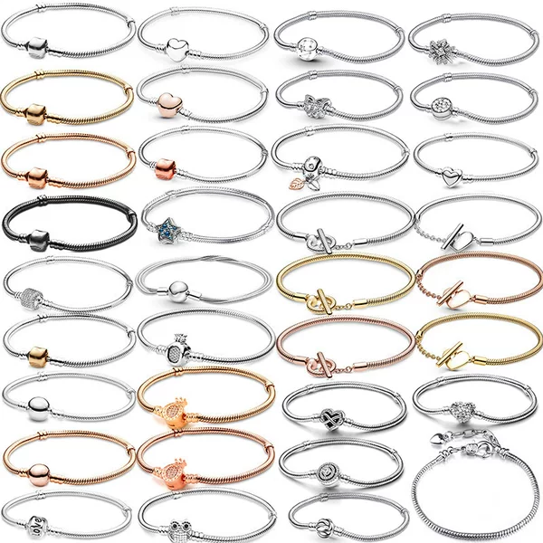 Pandora Copper Base Chain Women Men Bracelet Crown Zircon Classic Hot Snake Bone Bracelet DIY Making