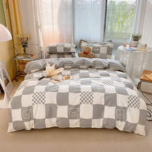 ins小清新全棉四件套简约卡通纯棉印花学生宿舍床单被套三件套