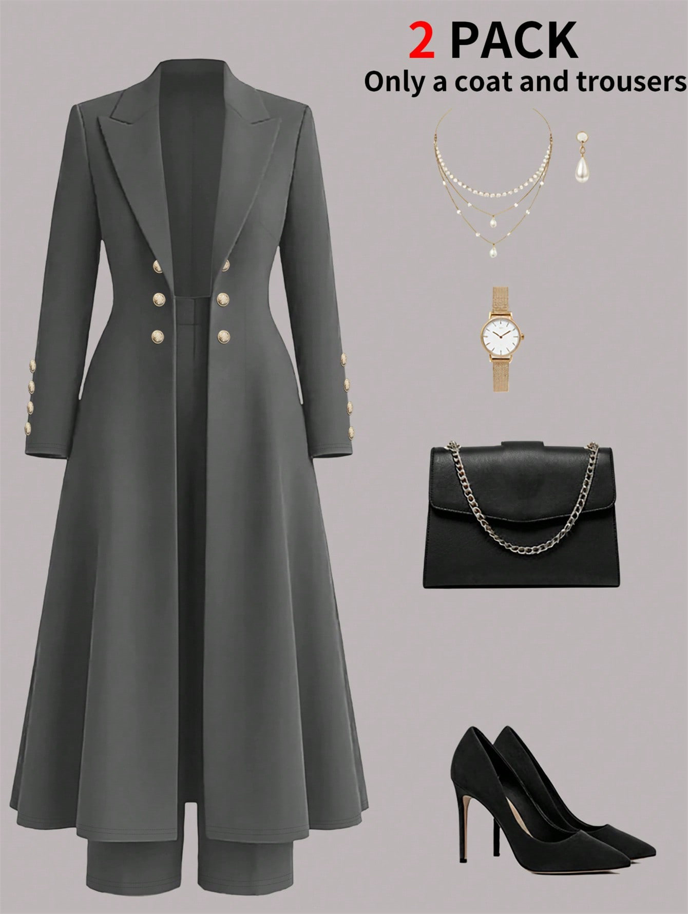 Plus Size Elegant Retro Style Suit Coat Casual Straight Leg Trousers Waist Cinching Long Coat Set_ecoleips.com