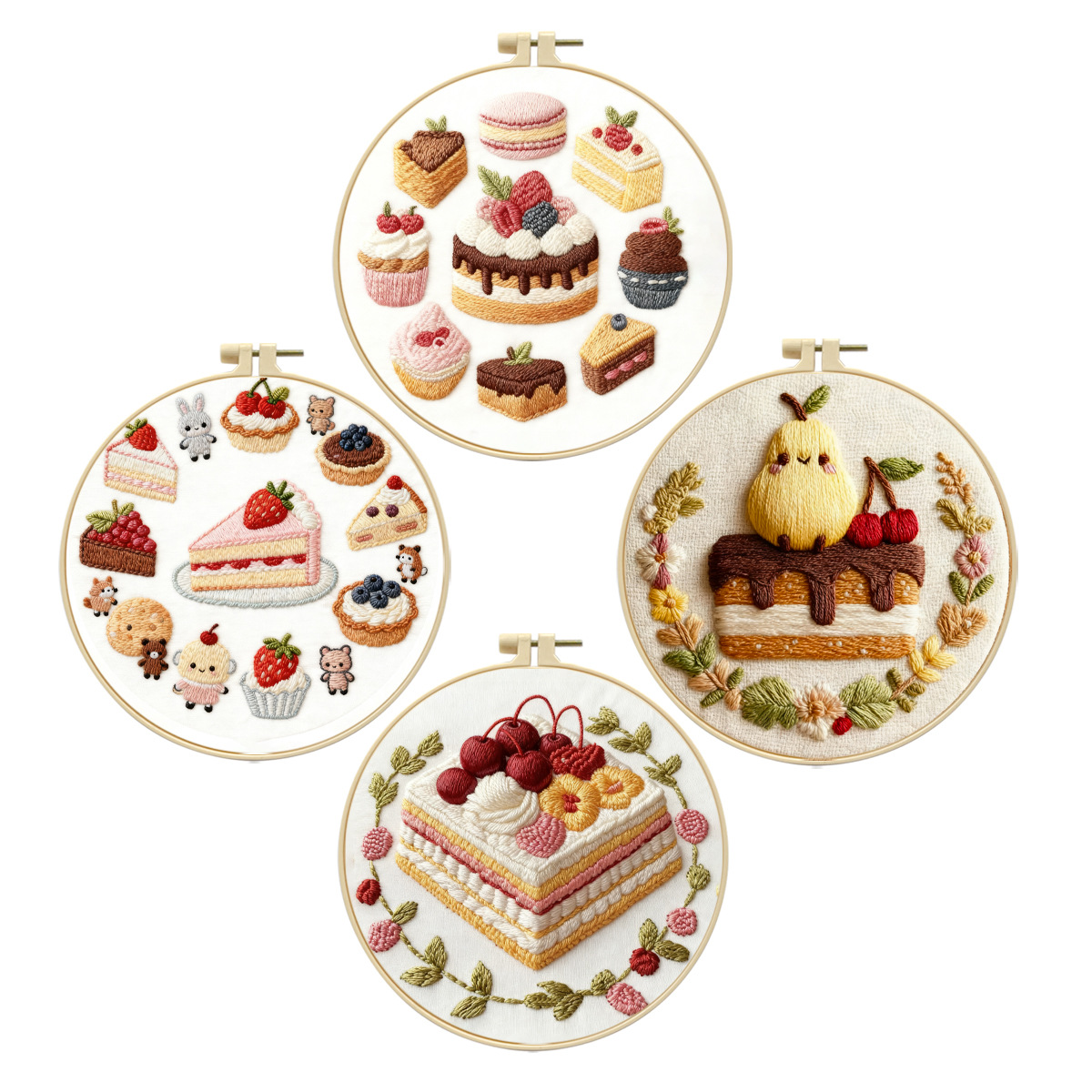 Nuevos productos transfronterizos bordados DIY material paquete de paquete de pastel de cuatro piezas simple lindo bordado artesanal de tela