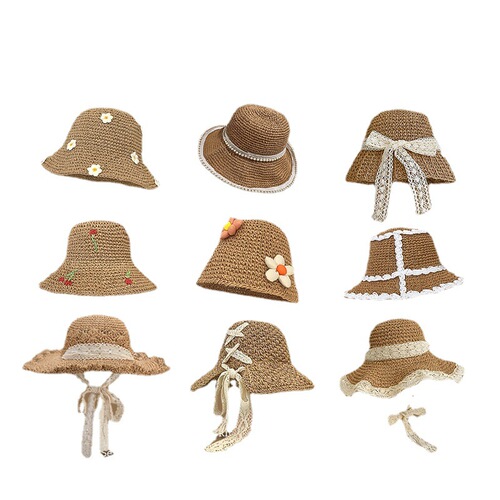  New Beach Khaki Color Sun Hat for Girls Summer Foldable Grass Hat Fresh Style Beach Outing Fisherman Hat