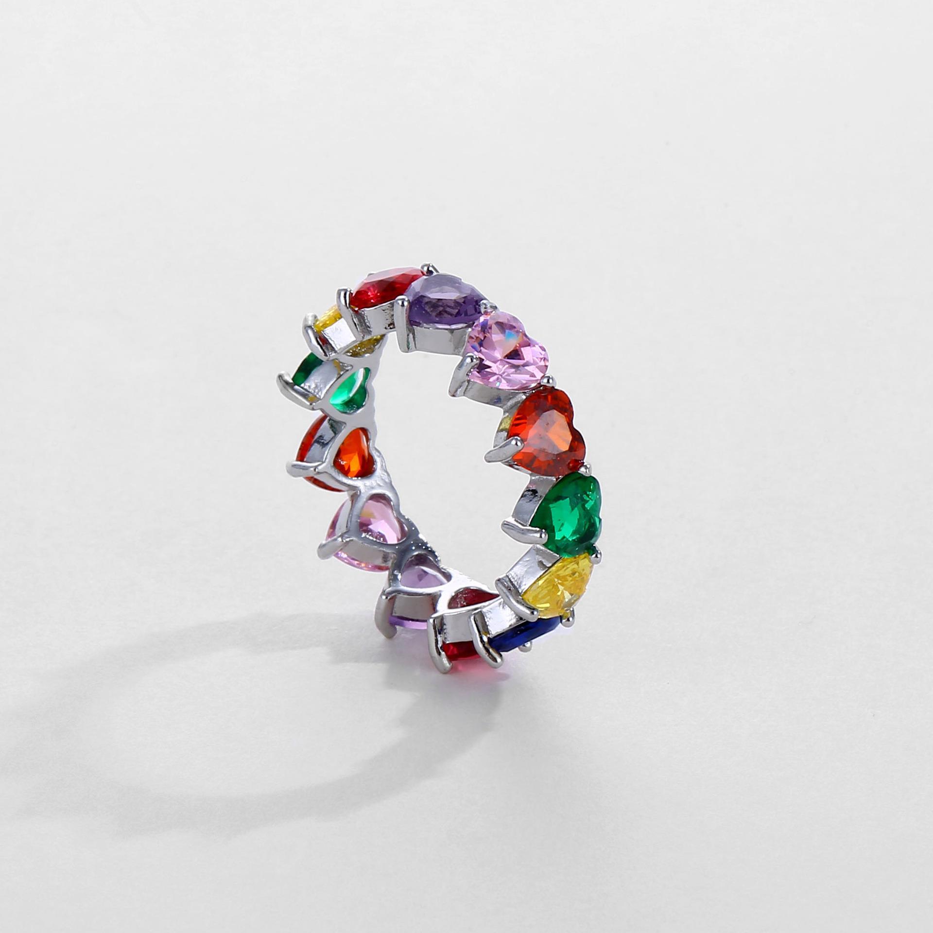 Fashion Heart Shape Copper Inlay Zircon Rings 1 Piece