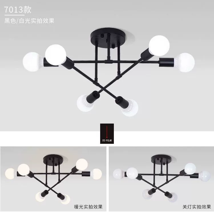Ceiling Light Modern American Style, 2–6 Heads, Black/Gold Finish, LED or No-LED Options