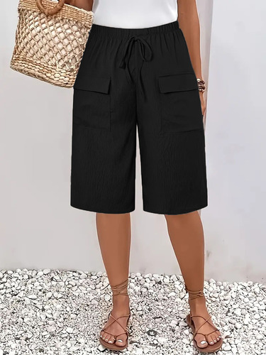 Plus-size 2025 European and American cross-border new Amazon Wish women's pocket casual cropped shorts for women