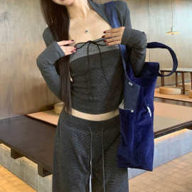 法式韩系撞色蝴蝶结系带波点元素坎肩假两件上衣T恤女2025秋季新