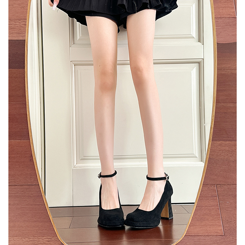 Mary Jane Shoes Women's 2025 New Autumn One-word Buckle Women's Shoes Retro Elegant All-match Dress High-heeled Shoes