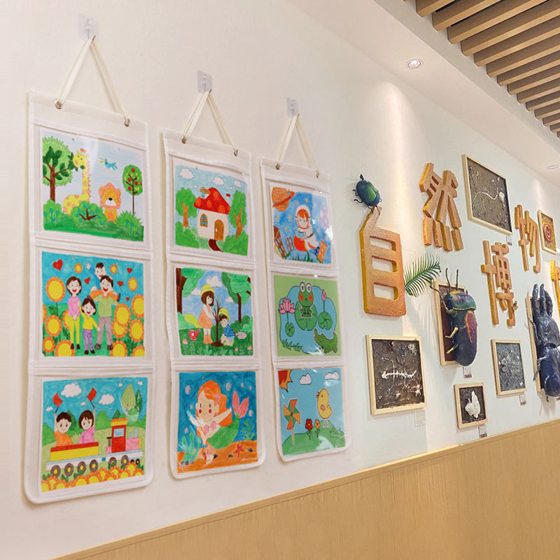 Manufacturer Wholesale A5 Kindergarten Painting Display Hanging Bag A4 Transparent Felt Storage Bag Certificate Display Bag