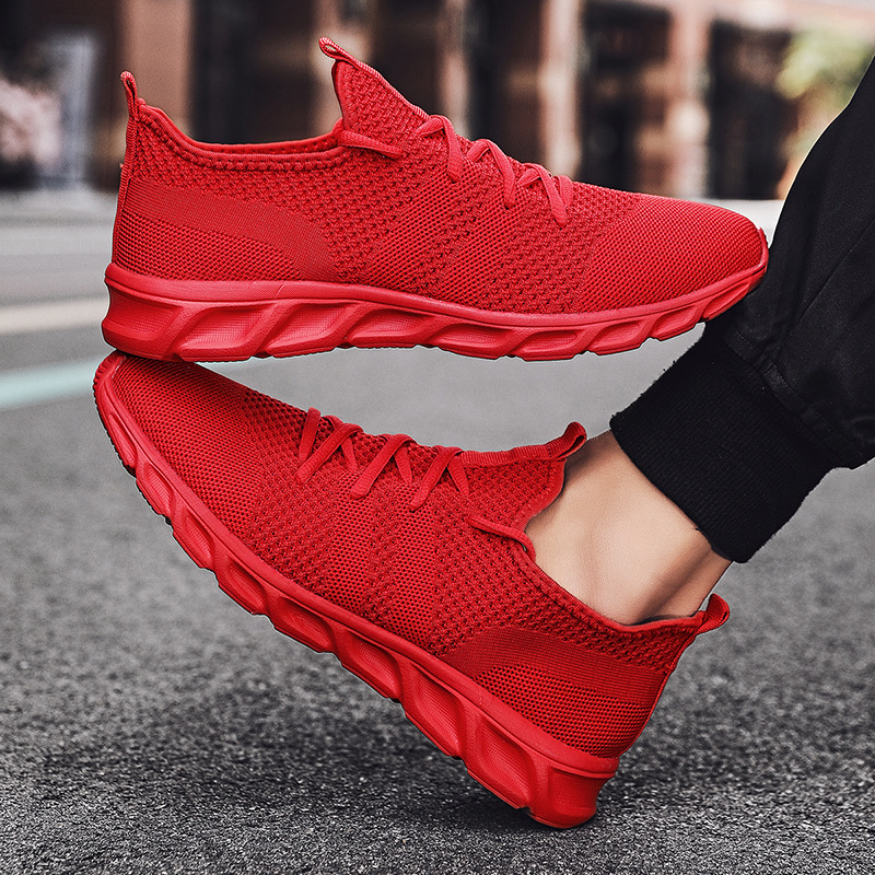 Cross-border plus size men's shoes summer mesh 45 sports 46 low-top trendy flying woven shoes couple casual shoes men's size 47