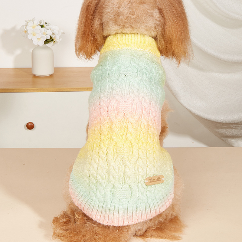 Wantalk Farbverlauf Regenbogen Bonbonfarbe Haustierpullover Herbst und Winter Pudel Teddy kleiner Hund warmer Pullover