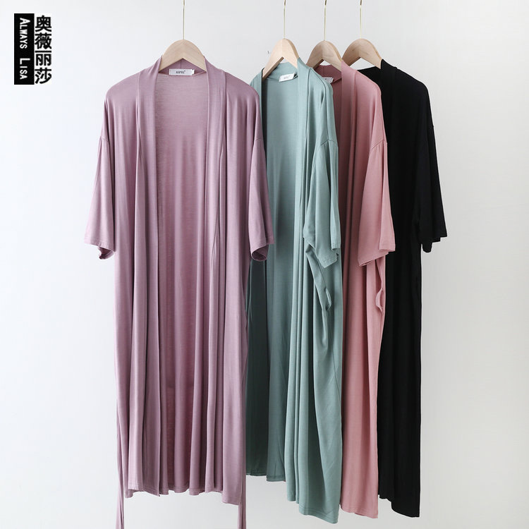 Modest women's sleepwear 2021 new summer open cardigan short sleeve thin version can be worn outside home clothes long cardigan open jacket