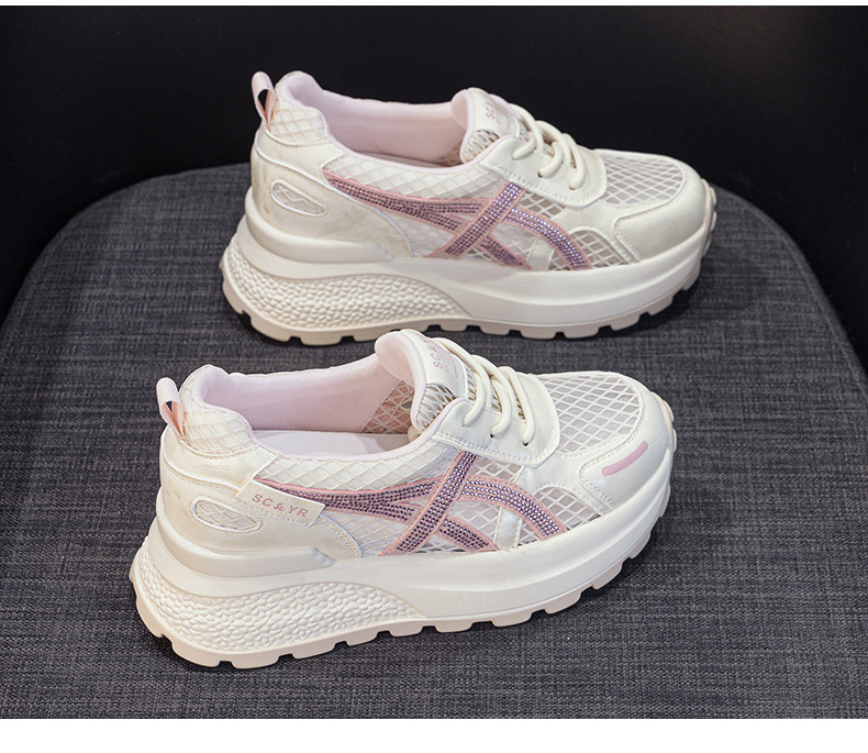 Giày sneaker nữ đế dày phong cách Hàn Quốc, thoáng khí, đế dày 3 cm — Hồng 5092, Trắng 5092 chi tiết 22