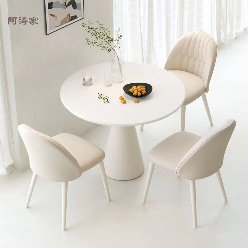 Cream-Style French Round Dining Table for Small Households, Rock Slab Table and Chair Set, Light Luxury Reception and Negotiation Balcony Table