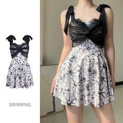 Ladies' One-piece Conservative Swimsuit with Abdominal Covering, Slimming and Ethereal Ink Wash Style, New Fashion Hot Spring Swimwear for Wholesale