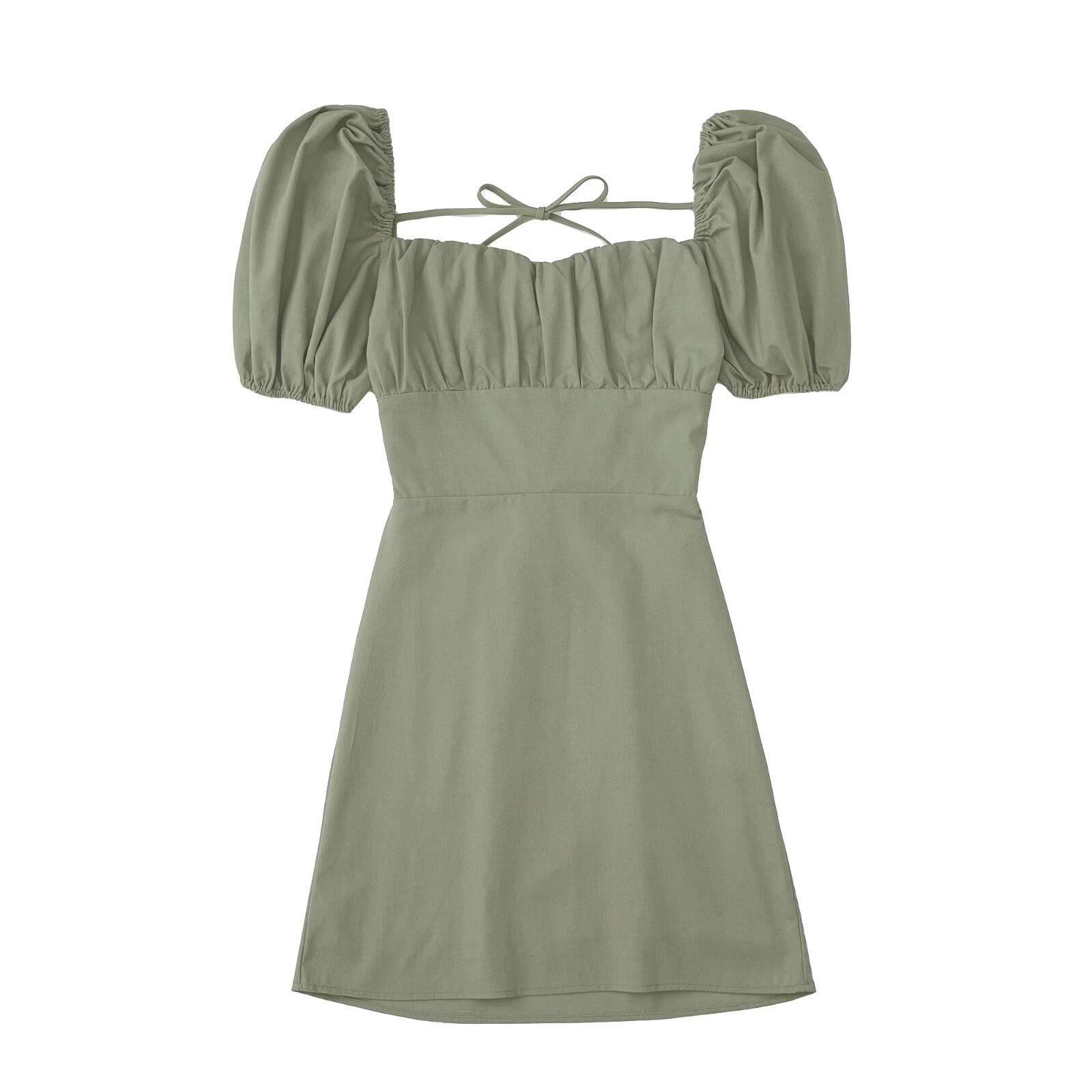 364g Weight Short Mini Dress Dress Length Type Short Sleeve Sleeve Length Princess Dress Dresses Type Puff Sleeve Sleeve Type Cotton Blend Fabric Type Mid Waist Waist Line Holiday, Daily Occasion Square Neck Neckline Slim Fit Type Solid Color Pattern Summer Season Women's Gender Elegant, Streetwear Style Black Color 6562 Spring New Women's Clothing European And American Square Collar Pure Color All-Matching Puff Sleeve Back Lace-up Backless Dress Short Skirt 4