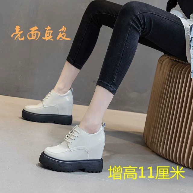 11cm Маленькие кожаные туфли из натуральной кожи с внутренним повышением, повседневная универсальная женская обувь в стиле k на платформе и толстой подошве для похудения и длинные ноги