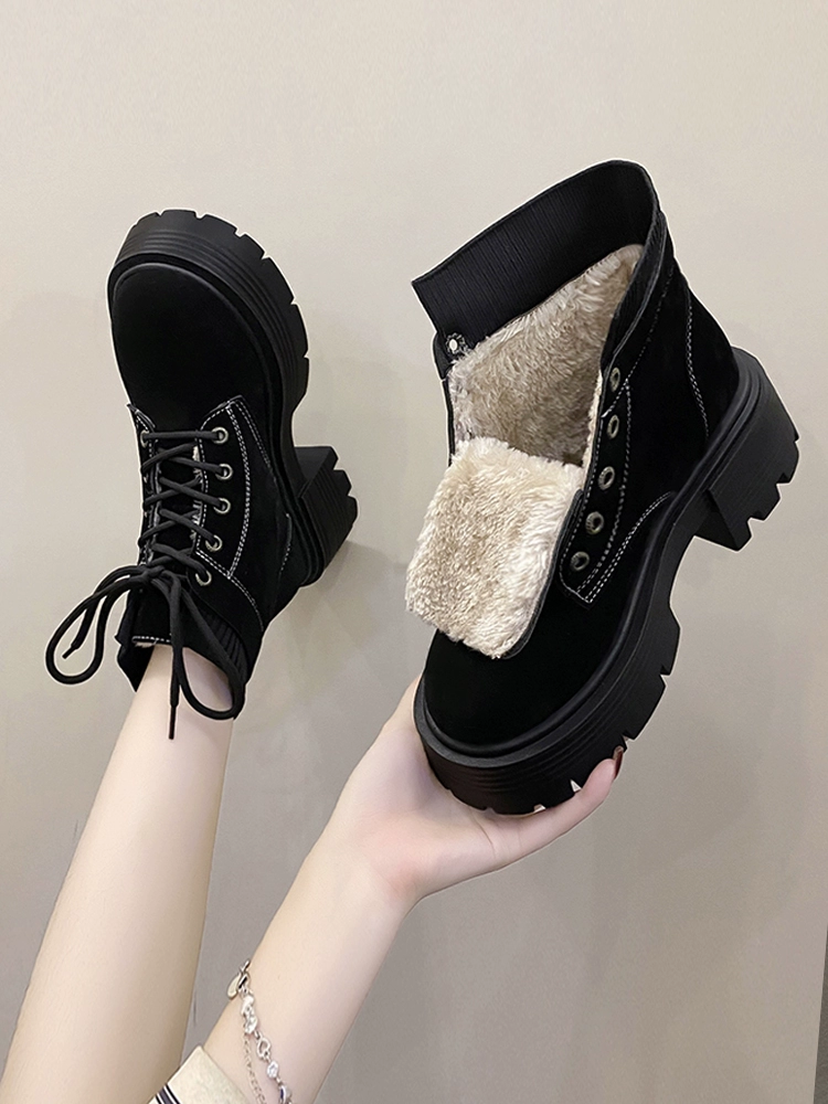 Martin сапоги женские осенние и зимние бархатные толстые теплые большие хлопковые сапоги женские туфли 2024 новые толстые подошвы увеличенные британские сапоги