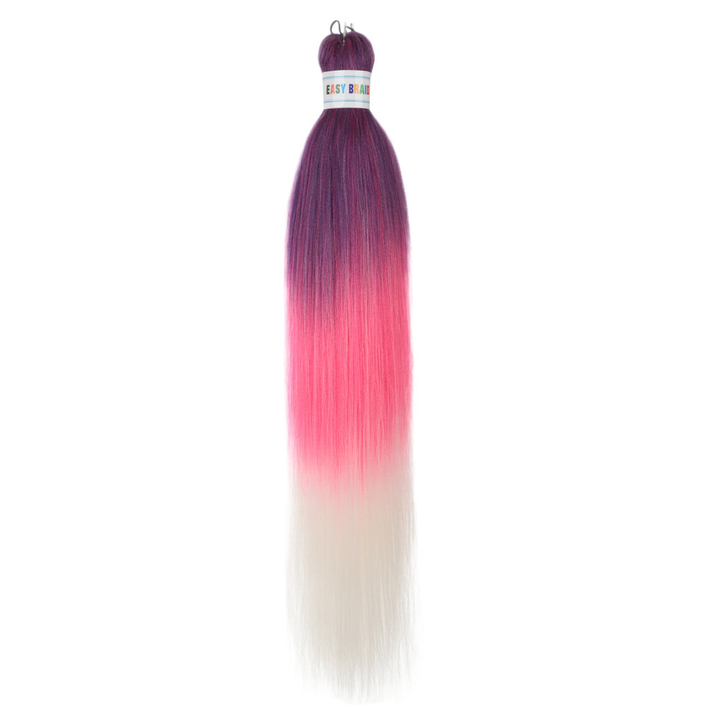 Trenzas fáciles de hacer de 26 pulgadas, cabello sintético colorido, trenzas grandes EZ, fibra sintética de baja temperatura, color degradado, cabello largo y liso.