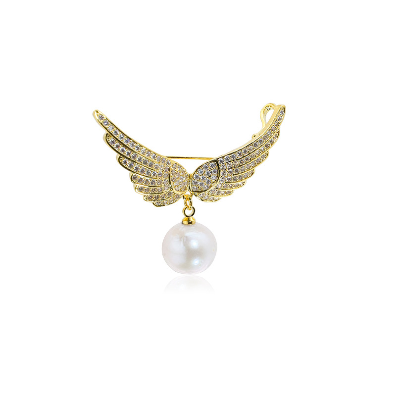 Natural perla broche Ángel alas nicho de alta calidad accesorios ramillete ZIRCON micro-incrustaciones 18K oro real electrochapado mujeres image 5