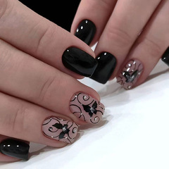 Black Vine Dark Gothic Style Butterfly Western Ins Style Sweet Cool Versatile Nail Art Wearable Nail Nail Sheet Can Be Wholesaled
