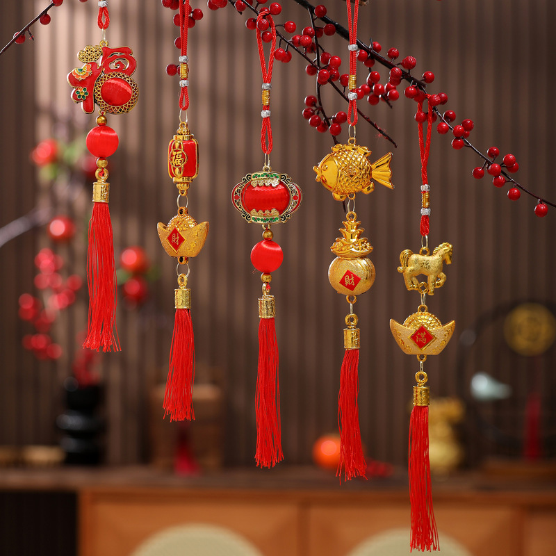 2026 New Year Bonsai Decorations Small Pendants New Year Tree Potted Green Plants Small Red Lantern Hangings Spring Festival Decorations