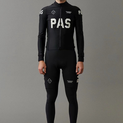PAS Black Fleece Suit Cycling Top with Long Sleeve, Belted Long Pants, Road Bike, Mountain Bike Outdoor Clothing