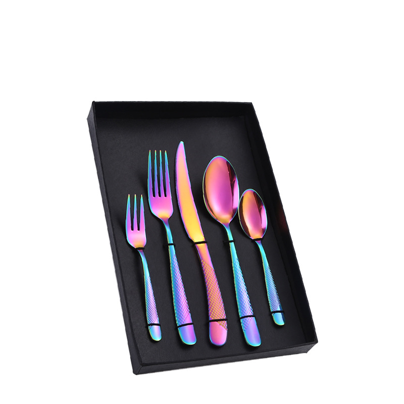 Amazon Tik Tok vajilla de acero inoxidable 4/5 piezas traje estrella diamante cuatro piezas principales caja de regalo cuchillo de comida occidental, tenedor y cuchara traje