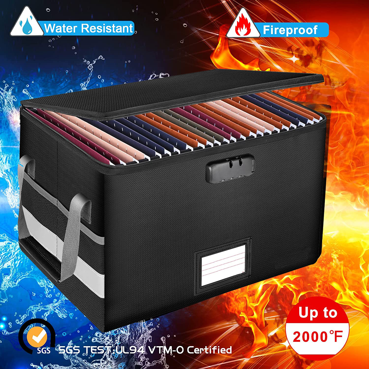 Caja de almacenamiento a prueba de fuego certificado del hogar caja de archivo importante organización engrosada plegable caja de almacenamiento de gran capacidad con tapa