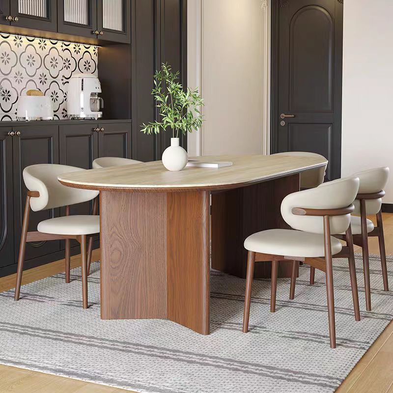 Mesa y silla de comedor de piedra de cueva retrógrada francesa, mesa de comedor ovalada doméstica, mesa de comedor de madera maciza rectangular de nuez