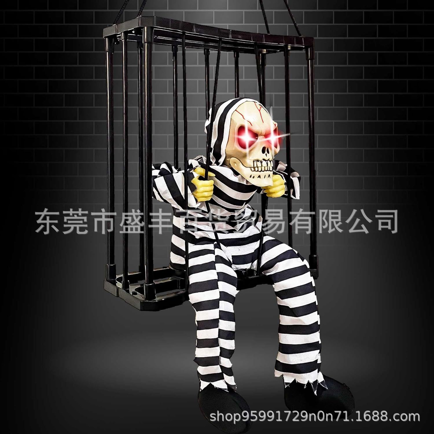 Halloween colgar fantasmas juguetes de jaula de prisioneros fantasmas luminiscentes eléctricos sonidos se pueden colgar y llevar fantasmas de jaula de payaso