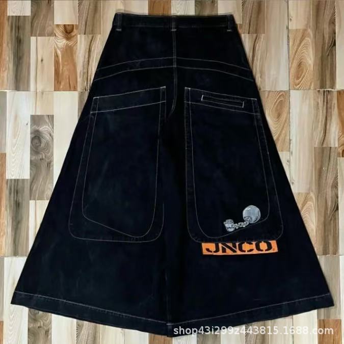 国境を越えた電気商JNCO Y2Kゆるいジーンズ男性レトロ刺繍ヒップホップストリート原宿男性ワイドパンツ|undefined