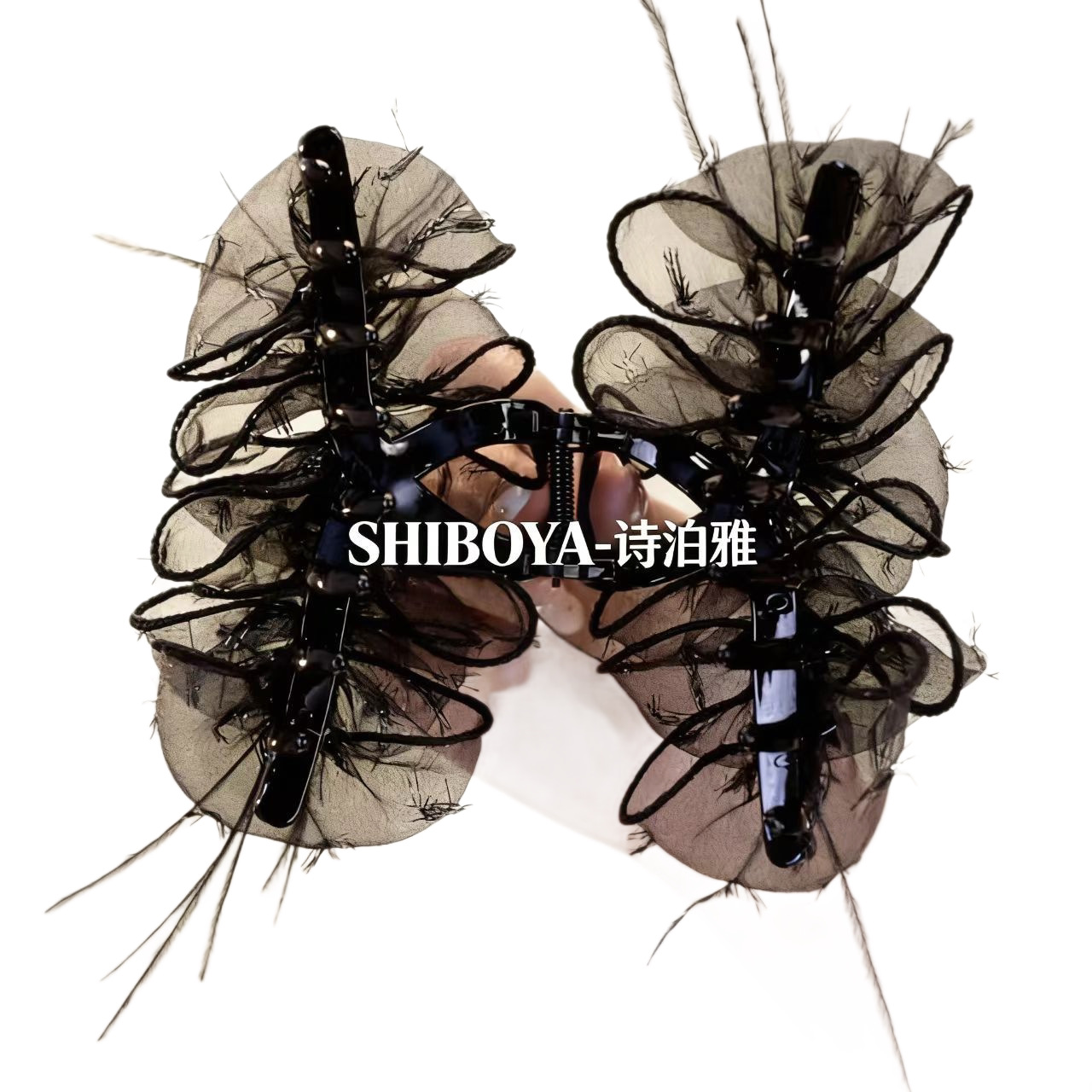 Shiboya's New High-End Bubble Gauze Feather Hair Clip for Women, Suitable for Updos, Shark Clip Hair Accessory