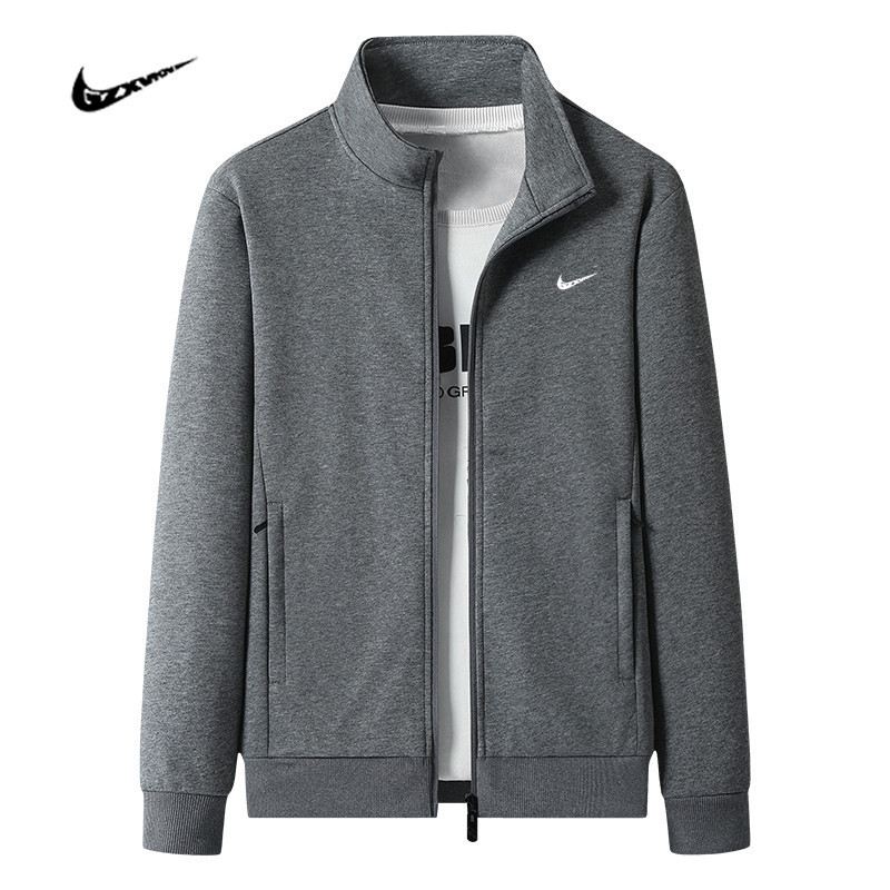 Men's Autumn New Cardigan Stand Collar Cotton Sweatshirt Simple Versatile Sports Casual Jacket Top