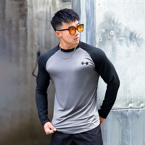 210g high-elastic running fitness long-sleeved men's tight-fitting quick-drying training long-sleeved breathable muscle-showing trendy sportswear
