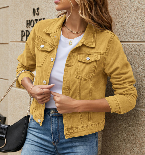 European and American foreign trade cross-border supply fashionable slim lapel denim jacket_mkmklike.com