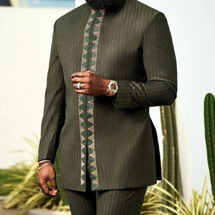 2024 New African Ethnic Style Men Men's Casual Stripe Embroidery 2-Piece Suit suit in stock