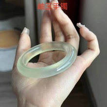 跨境岫玉手镯玉镯子晴水湖水绿抹茶色青玉扁条款天然玉石女士饰品