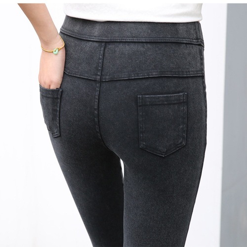 Outerwear imitation denim straight-leg pants for spring and autumn, tall waist, ankle-length black 9/10 women's pants for spring, slimming long pants for women