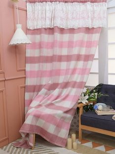 Zhanlan Original Fabric Curtains Pink Girl Rental Room Floating Curtains Partition Curtains Balcony Punch-Free Bedroom Curtains